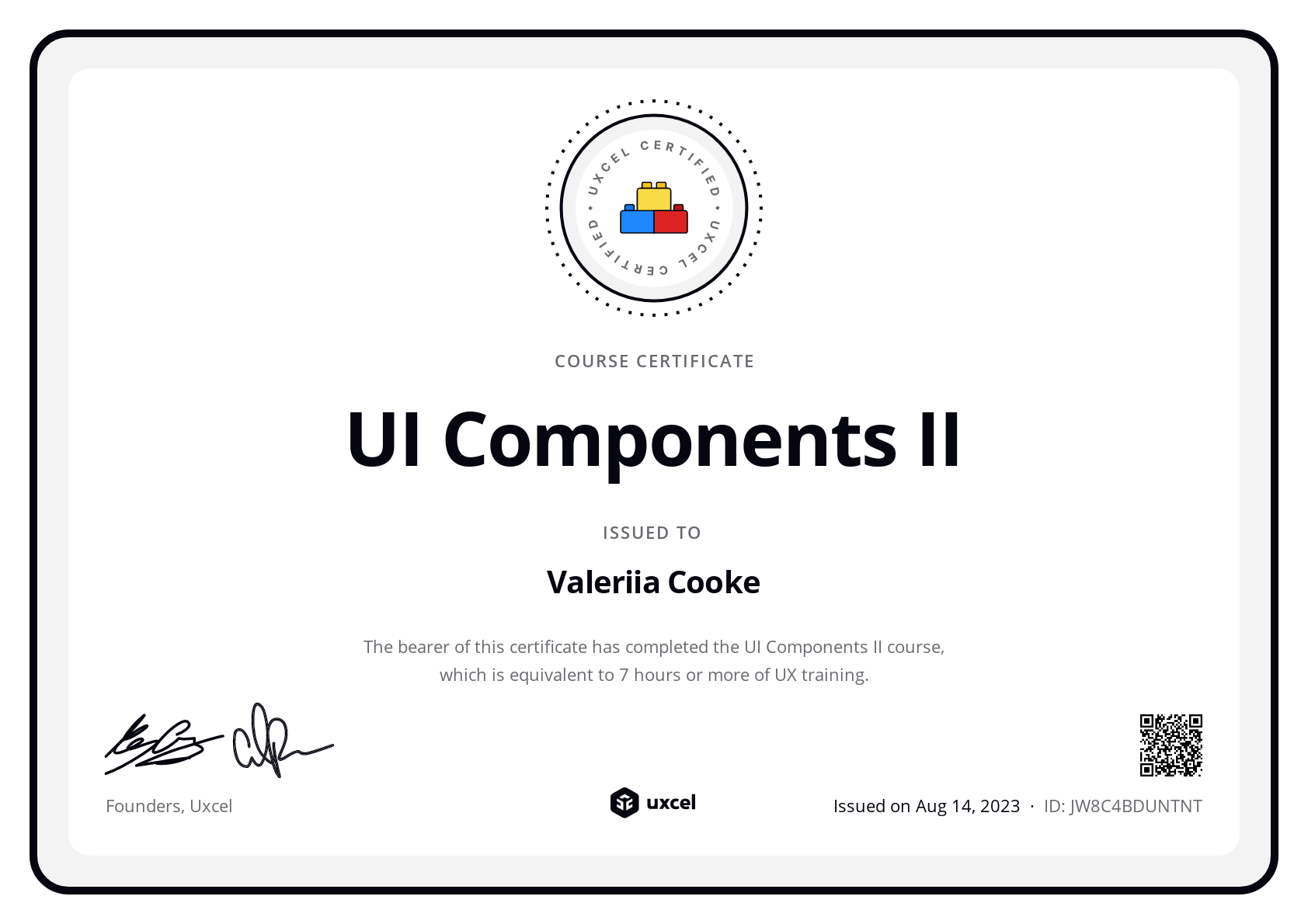 Valeriia Cooke's certificate